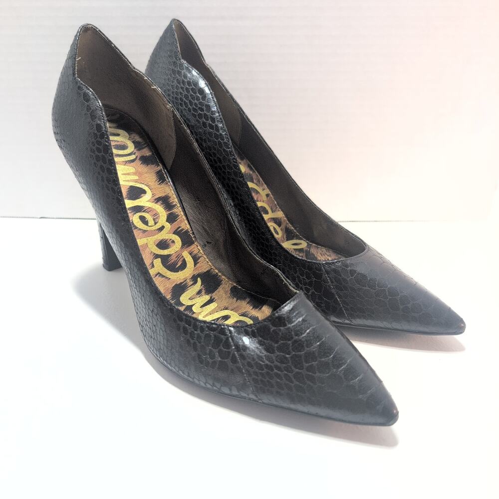 Sam Edelman Sadi Black Snakeskin Print Pumps Women's 9.5 OfficeSiren Tonal